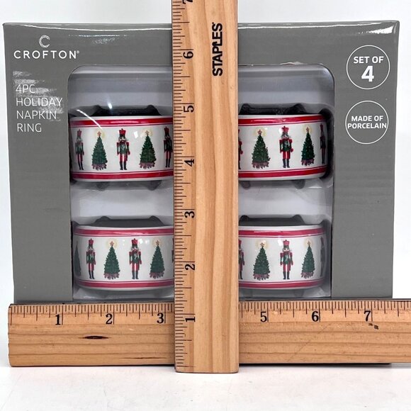 Crofton 4Pc Holiday Porcelain Napkin Rings With Nutcracker Christmas Tree Design - Picture 10 of 12